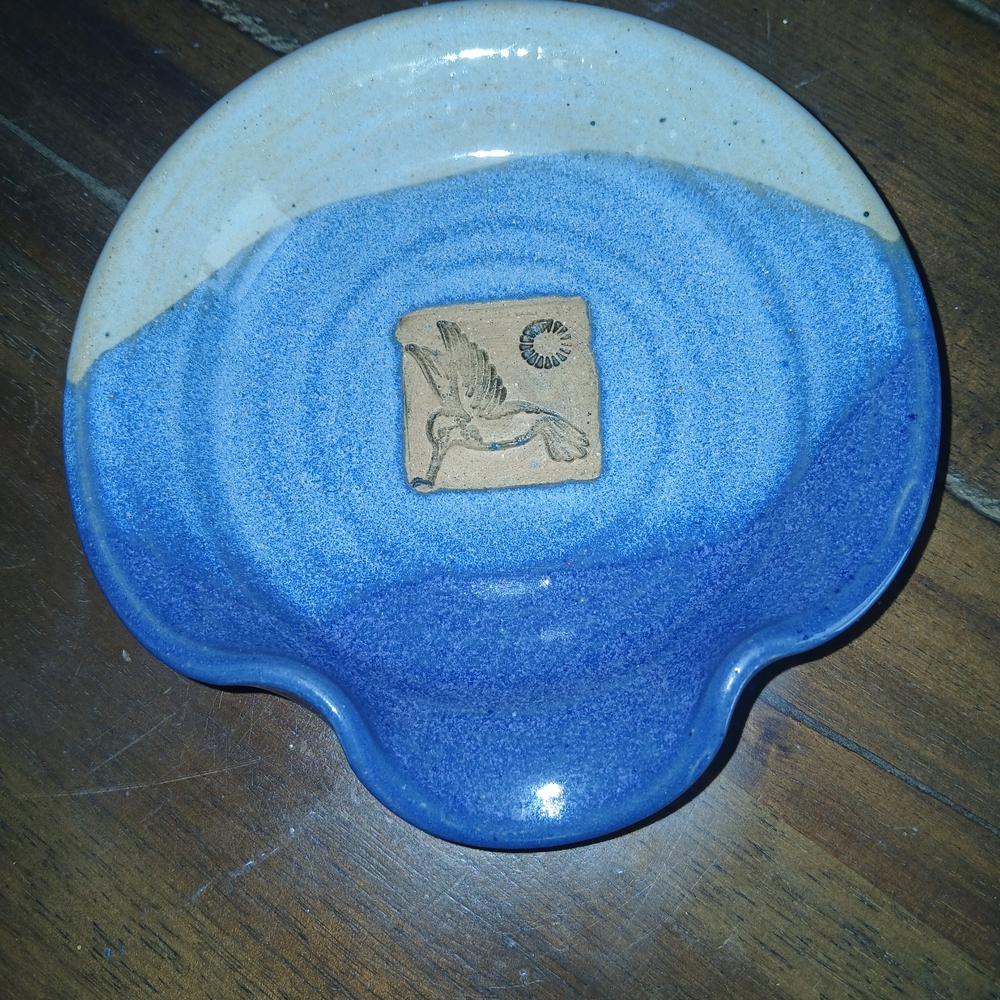 Studio Pottery Glazed Spoon Rest Handmade  Trinket Dish Hummingbird